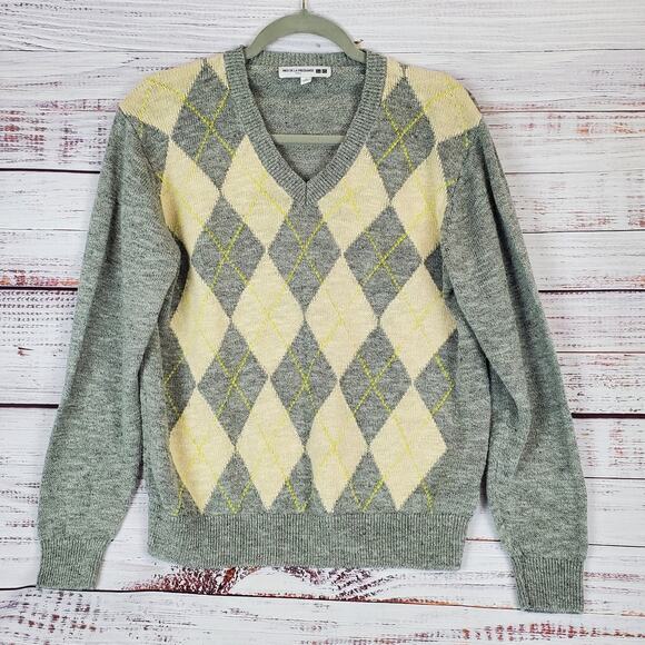 INES DE LA Fressange Paris Uniqlo Linen Cotton Argyle Sweater Grandpacore Slub M - Picture 1 of 10